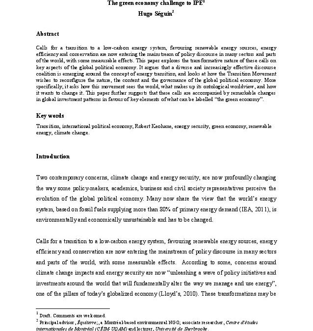 The green economy challenge to IPE